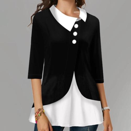 Shirt Blouse 2020 Women New Fashion Turn-down collar Irregularity Splicing  female 3/4  Sleeve head shirt Office clothes