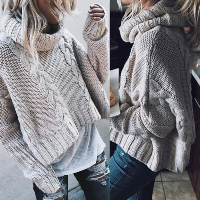 Autumn Women Long Sleeve Pure Slim Sweater Winter Knitted Turtleneck Casual Cashmere Pullover Turtleneck Split Cuff Basic Top