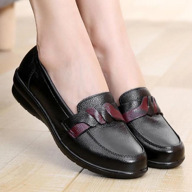 Genuine Leather Women Flats Black Shoes Size 35-41 Rhinestone Loafers 2019 Spring Fashion Round Toe Casual Shoes Woman