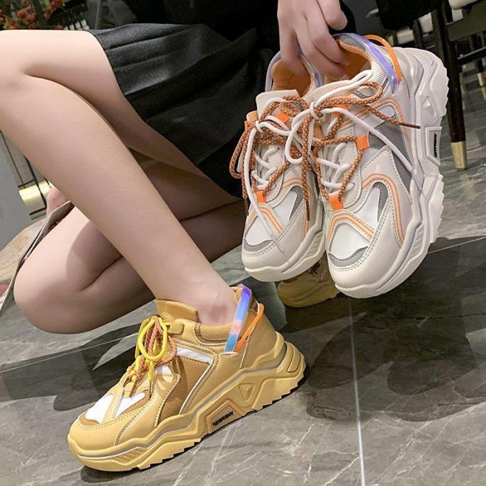 Platform Sneakers 2020 New Autumn Yellow Wedge Sneakers   Shoes Woman Chunky Dad Shoes Zapatos De Mujer