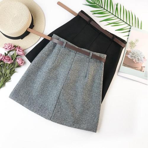 2020 Spring New Arrival Vintage Temperament High Waist A-line Office Skirts Womens With Belt Woolen Mini Skirt Free Shipping
