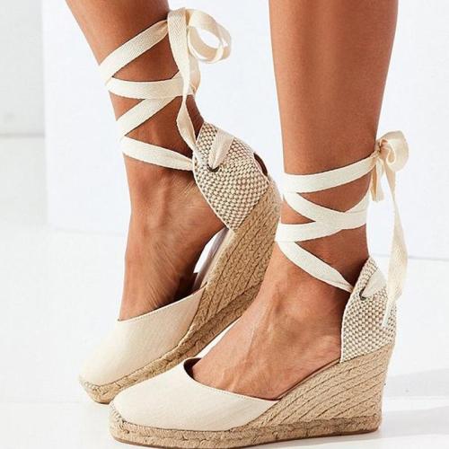 Women Sandals Retro Wedges Shoes Woman Summer Platform Sandals Lace Up Chunky Heigh Heels Sandalias Mujer Wedge Heel Shoes Lady