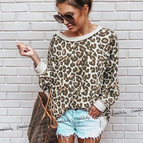 Korean Fashion Long Sleeve Loose Leopard Tops Lady Soft Warm Streetwear Sweater Casual Women Blouse Pullover Winter Clothes hot