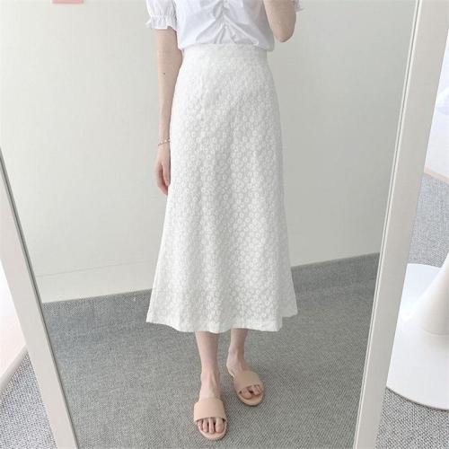 Embroidery Summer Long Maxi Skirts Plus Size Hook Flower High Waist Chic Korean Skirts Sexy Long Skirts White Women Harajuku