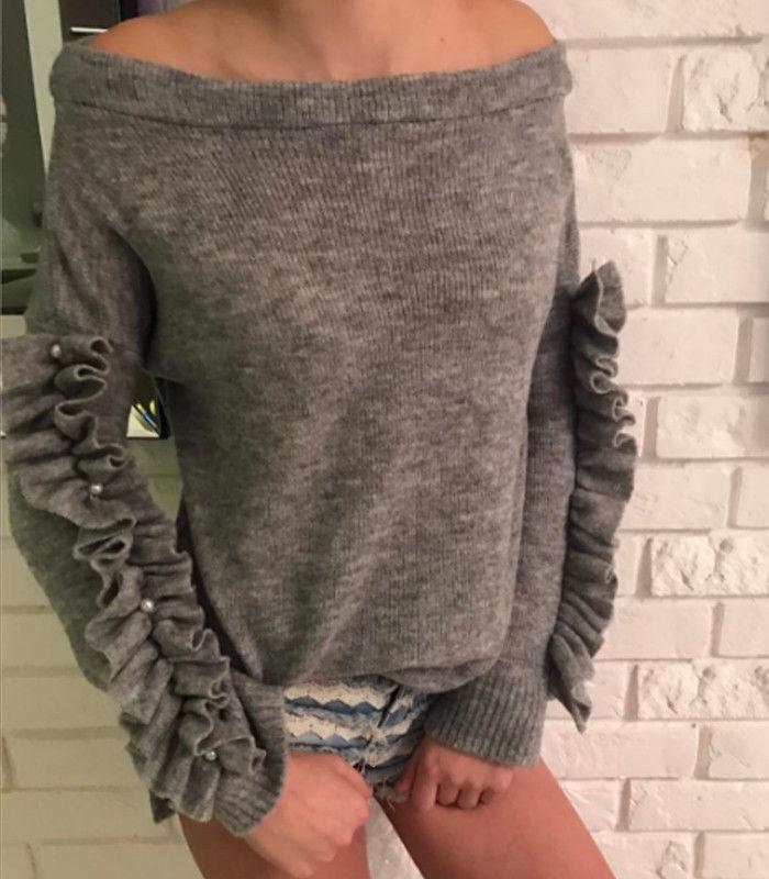 Hot Sexy 2017 Womens Loose Knitted Long Sleeve Jumper Sweater Fashion Off Shoulder Ladies Casual Pullover Knitwear Tops Sweaters