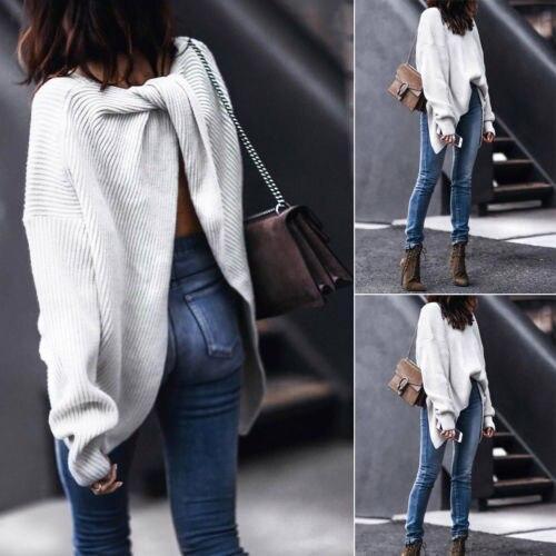 Retro Ladies Twisted Wrap Cross Back V Neck Knitted Pullover Long Sleeve Knitwear Casual Cross Pullover Sweater Jumper Tops