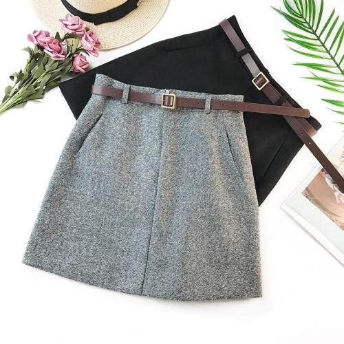 2020 Spring New Arrival Vintage Temperament High Waist A-line Office Skirts Womens With Belt Woolen Mini Skirt Free Shipping