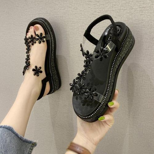 Bling Rhinestone Floral Sandals for Women Shoes Fashionable Bohemian Style Female Platform Shoes Wedgs Feminine Zapatos Mujer