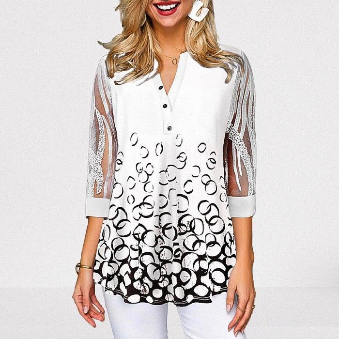 Plus Size 4xl 5XL Shirt Blouse Female 2020 Spring Summer New Tops V-neck Half Sleeve Lace Splice Print Boho Women shirt