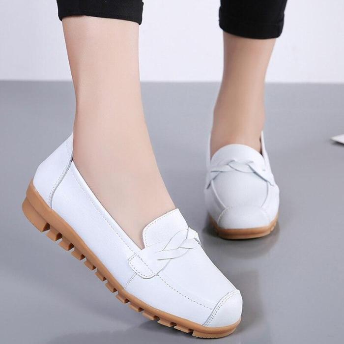 Women's Loafers Beautiful Solid Genuine Leather Shoes Woman Rubber Shallow Flat Shoes Non Slip Women Sewing