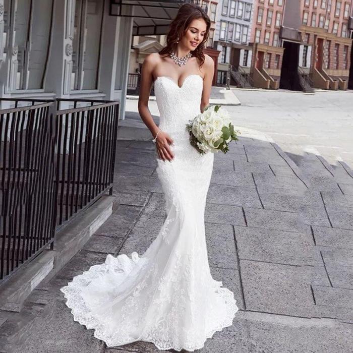Eightree Mermaid Wedding Dress Strapless Appliques Lace Boho Wedding Gowns vestido de novia Backless 2020 Bride Dress Turkey