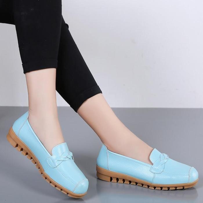 Women's Loafers Beautiful Solid Genuine Leather Shoes Woman Rubber Shallow Flat Shoes Non Slip Women Sewing