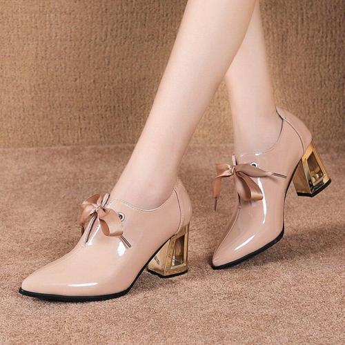 2020 Spring Women Shoes Pointed Toe Lace Up High Heels Pointed Toe Dres Shoes Patent Leather Bare boots Black botas mujer 7969N