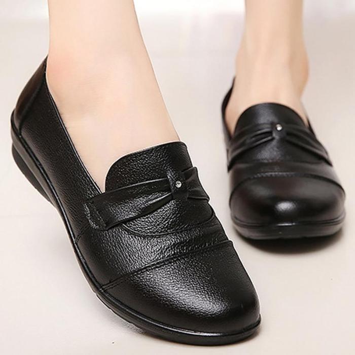 Genuine Leather Women Flats Black Shoes Size 35-41 Rhinestone Loafers 2019 Spring Fashion Round Toe Casual Shoes Woman