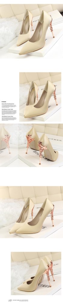 2019 Elegant Metal Carved Heels Women Pumps Solid Silk Pointed Toe Shallow Fashion High Heels 10cm Women's Wedding Shoes G0129