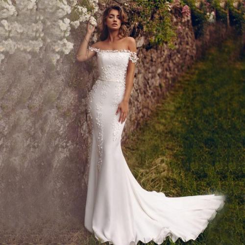 Eightree 3D Flowers Mermaid Wedding Dress Boat Neck Beautiful robe de soiree Trumpet Wedding Gown Vestidos 2020 Bride Dress