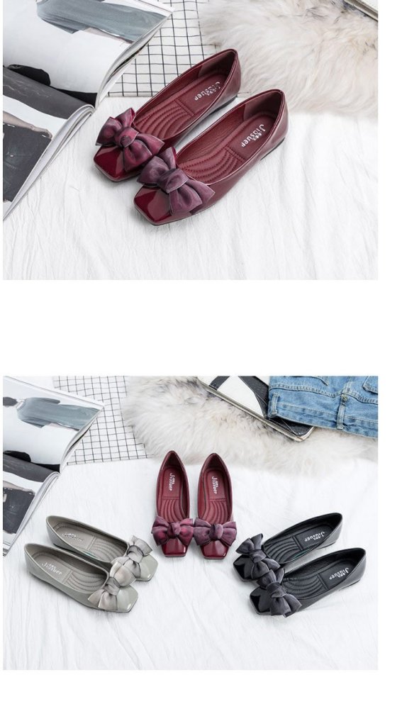 Flat shoes women fashion butterfly-knot square toe party leather ballet flats big size 4.5-9 shallow ladies flat shoes