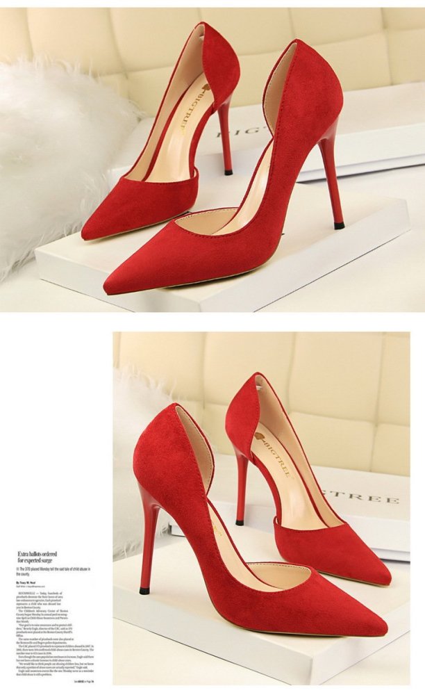 Women Pointed Toe High Heels Slip On Stiletto 10 CM Wedding Party Dress Pumps Shoes Sexy Side Empty Solid Color Shoes G0078
