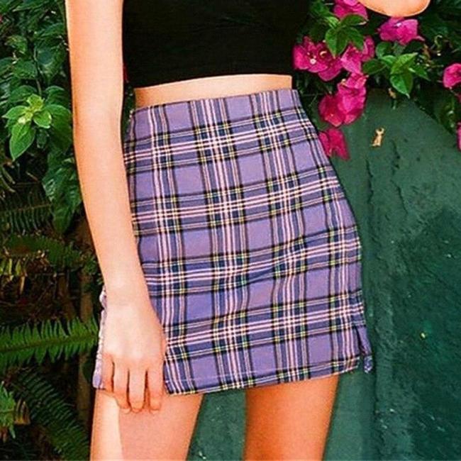 Women checked mini skirt plaid skirt summer beach vintage skirt retro spring short purple skirt girls 2020 new in