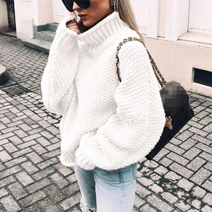 Bonjean Knitted Tops Jumper Autumn Winter Casual Pullovers Sweaters Women Thick Women Long Sleeve Big Loose Sweater Girls