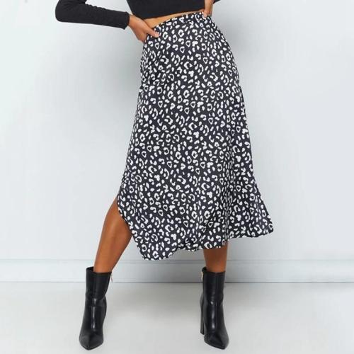2020 New Sexy Leopard Print Chiffon Split Skirt Casual Fashion Long Skirts for Women Spring Summer Zip Elegant Female Skirt
