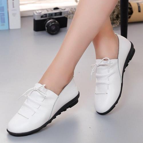 2019 New Genuine leather flats shoes woman rubber lace-up flat with casual shoes women outdoor solid fashion women summer shoes