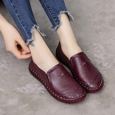 Fashion Oxford Shoes For Women Sewing Non Slip Flat Shoes Women Shallow Loafers Genuine Leather Shoes Woman Rubber