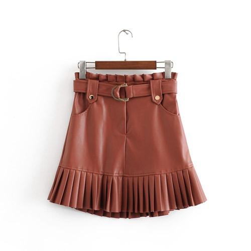 New fashion trend of autumn women's wear in 2020 small pleated imitation leather mini-step cake skirt