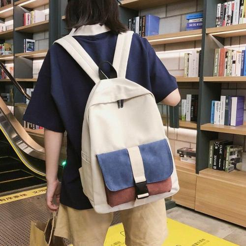 Panelled color women backpack teenage girl canvas 2019 new school satchel female Casual fashion Student bag harajuku lady luxury