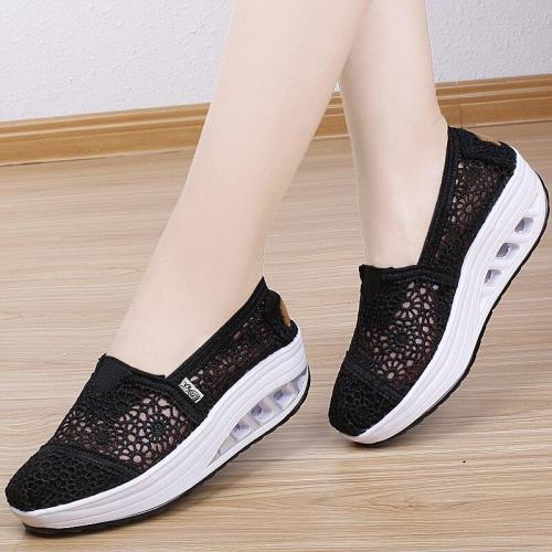 New Spring Summer Hollow Canvas Shoes Women Fashion Lace Slip on Shoes for Women Breathable Platform Shoes 2020 VT750