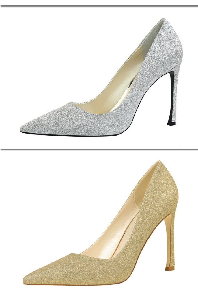 Office Style Pumps Fashion Women's Shoes With Super High Heel Pointed Toe Sexy Slimming Nightclub Glitter Shoes G0012