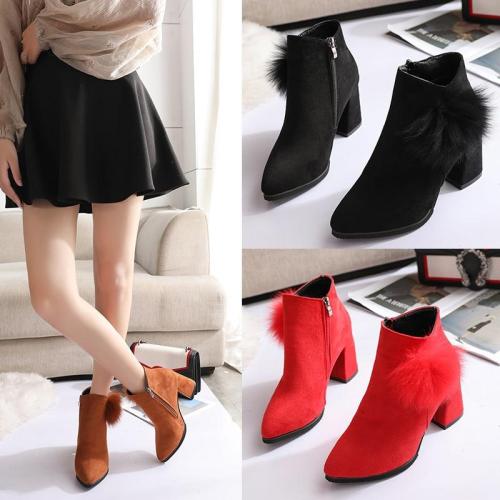 Plus Size 35-42 Women Boots Faux Fur Ankle Boots For Woman Snow Shoes High Heels botas mujer Fashion Bare Boots N7746