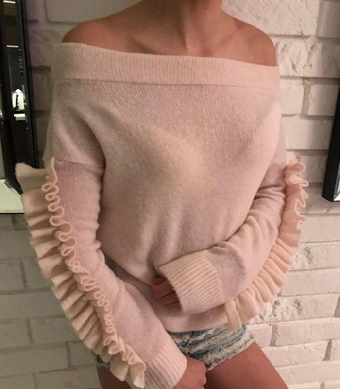 Hot Sexy 2017 Womens Loose Knitted Long Sleeve Jumper Sweater Fashion Off Shoulder Ladies Casual Pullover Knitwear Tops Sweaters