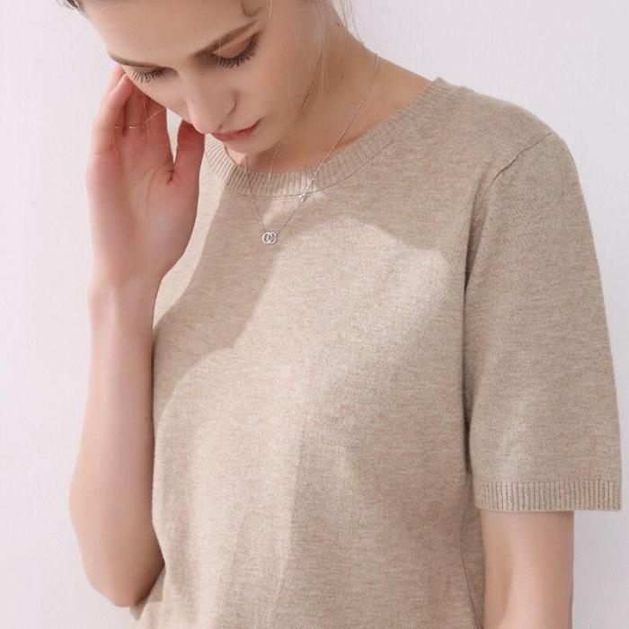 knitting shirt women summer short sleeves o-neck classic short tops warm fashionable casual pullover top tees