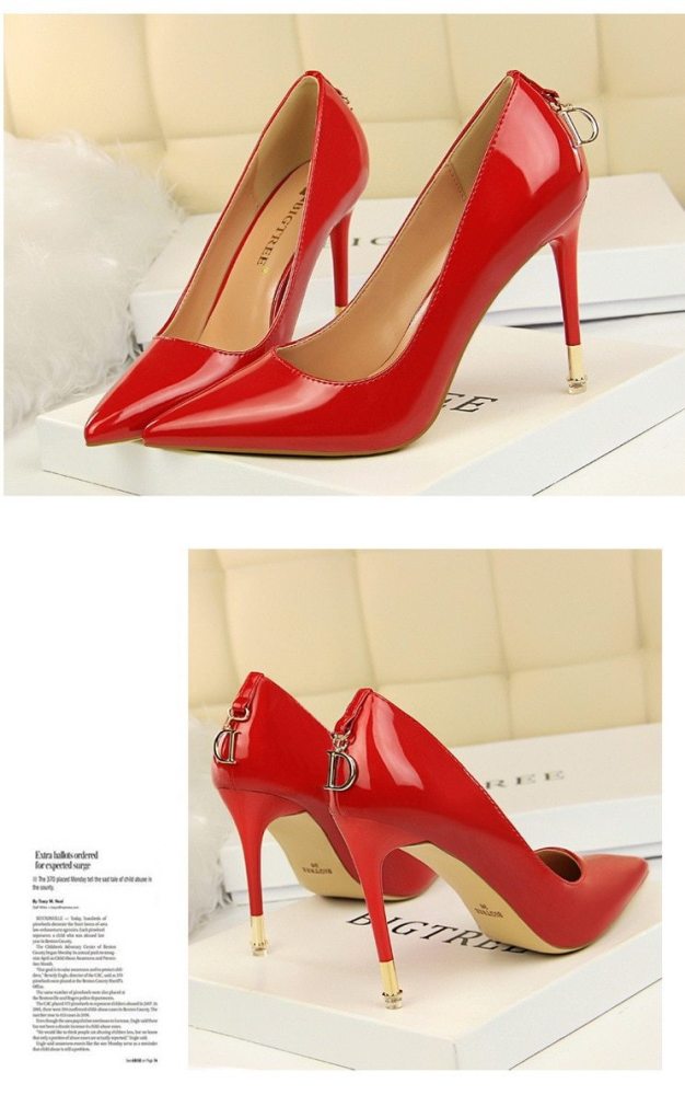 Women Pumps Brand Pink High Heels Sexy Pointed Toe Red Leather Pumps Zapatos Mujer Wedding Shoes G0070