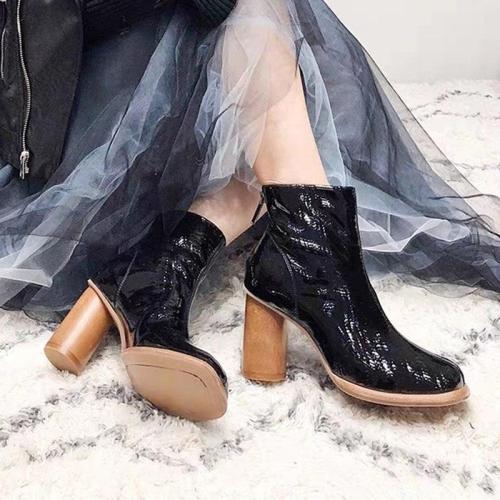 Plus Size Women Ankle Boots High heels Dress Shoes Patent Leather Boots Back Zipper Martion Boots Black British botas mujer 7849