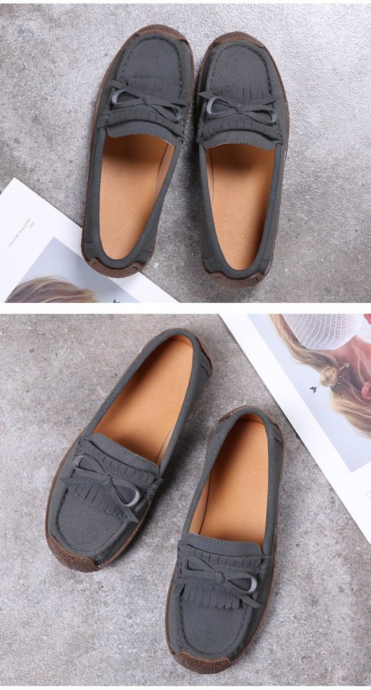 2020 New Big size 42 Women Flat Shoes Flock Tassel Slip on Butterfly-knot Loafers for Girls Light Weight Women casual shoes