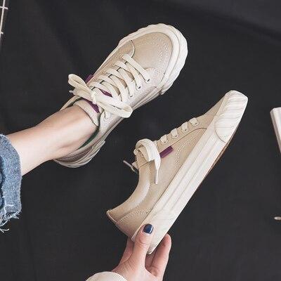 women stylish sneakers 2020 spring new candy color lady chic shoes ins trend black canvas shoes lace up thick bottom beige 35-40
