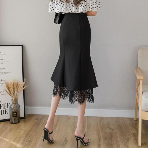 Womens Lace Pactwork Skirts 2020 High Waist Casual Spring Autumn Sexy Skirts Slim Office Lady Work Black Skirts Plus Size