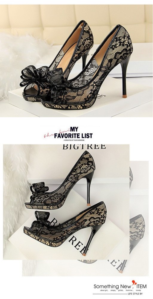 Peep Toe Women Pumps Lace Classic Pumps Mesh Female Shoes High Heel Bridal Bow Chaussure Femme Shallow Women Shoes G0066