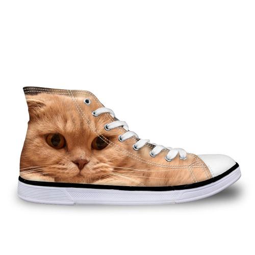 Customized Cute Animal Cat Printed Women Fashion Vulcanize Shoes Classic High Top Canvas Shoes Women Leisure Female Sneakers
