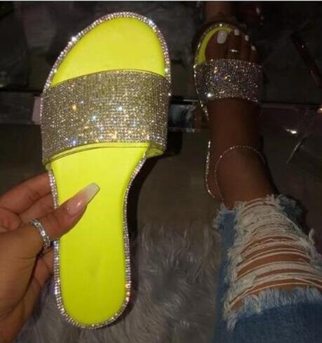 Women Shoes Casual Snake Skin Bright Diamond Flat Outdoor Wild Sandals New 2020 Summer Candy Color Home Flip Flop Beach Slippers