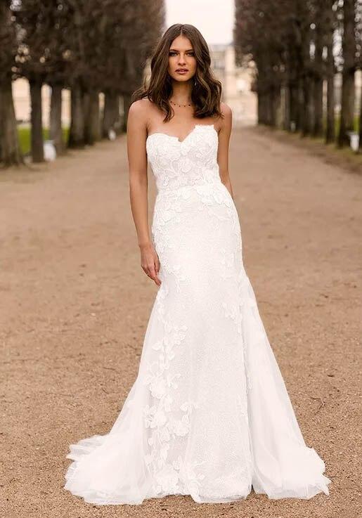 Eightree Flower Lace appliques Wedding Dress Mermaid Tulle Strapless Bride Gown robe de soiree Backless Beach Wedding Dress 2020