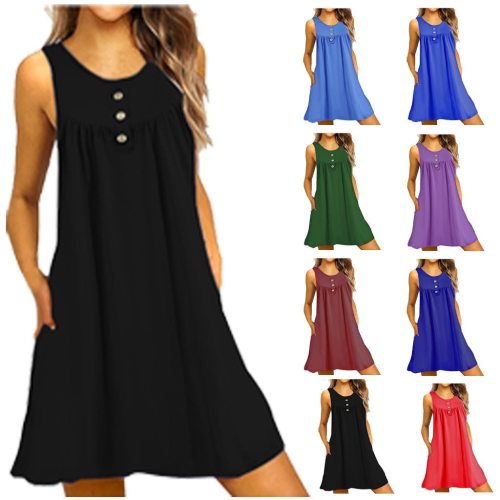@ Women Plus Size Sleeveless Dress Button Dress Loose Party Mini Dress Comfy Soft Casual Home Dress Платье Off Shoulder Dress