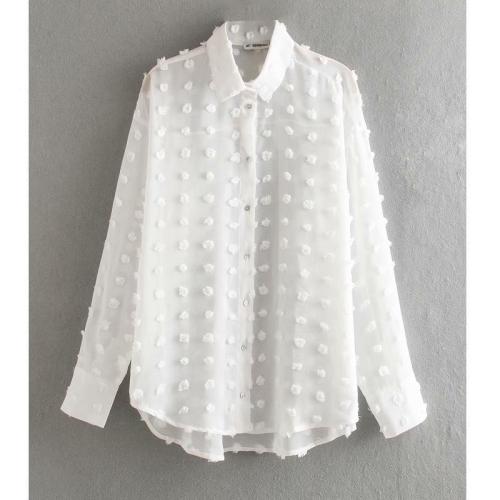 new women fashion dot stitching casual chiffon blouse shirt women long sleeve chic blusas perspective white chemise tops LS3725