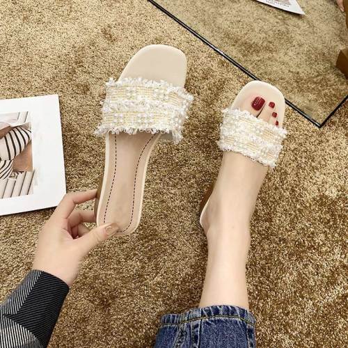 Hot Sale Women Slippers Summer Ladies Beach Sandals Woman Pearl Fashion Slippers Low Heel Female Slip On Fashion Outside Shoes