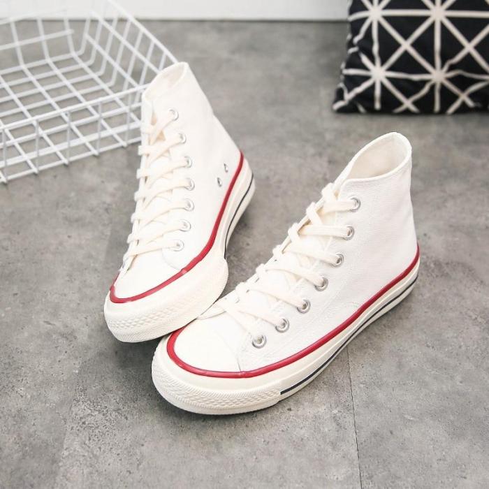 spring Solid Color purple Women's Casual Shoes Vulcanized Sneakers women High Top Canvas Flats Shoe Lace Up Footwear