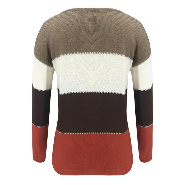 Retro Korean Fashion Ladies Full Sleeve Sweater Women Knitting Sweater Striped O-Neck Pullover And Jumper Loose Sweater Hot Sale