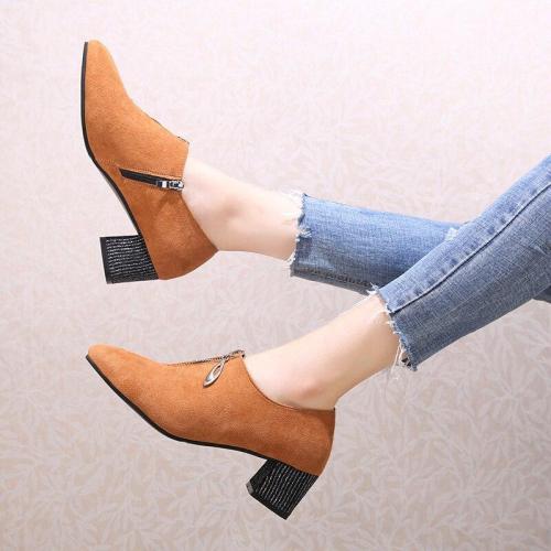 Plus Size Women Bare Boots Front Zip Ankle Boots Silver Heeled Designer Shoes Faux Suede Office Shoes Ladies botas mujer N7852