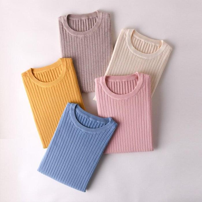 women tops spring halfsleeves knitting shirt round neck soft warm basicshirt short fashion pullover striped thin jacket